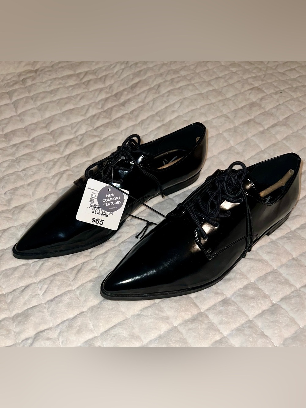 Worthington Black Patent Lace-Up Pointed Flats